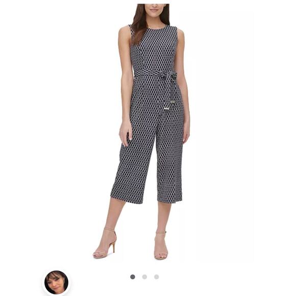 Tommy Hilfiger Rope-Print Belted crop sleevless navy & white Jumpsuit size 8 - Picture 2 of 12
